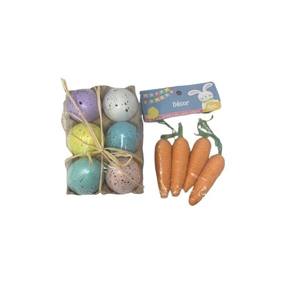 No brand / Not sure Other - Easter Farmhouse Eggs Carrots Fake Faux Plastic Twine Raffia Tier Tray Decor